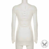 Sexy One-Shoulder Hollow Burnt Flower Dress 02 | Gthic.com