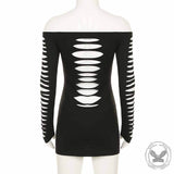 Sexy One-Shoulder Hollow Burnt Flower Dress 03 | Gthic.com