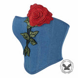 Sexy Rose Pattern Blue Denim Corset 02 | Gthic.com