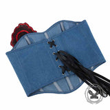 Sexy Rose Pattern Blue Denim Corset