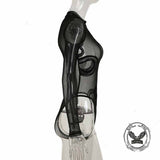 Sexy Sheer Snake Print Crew Neck Mesh Bodysuit