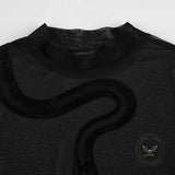 Sexy Sheer Snake Print Crew Neck Mesh Bodysuit