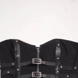 Sexy Slim Fit Fishbone Leather Buttoned Tube Top | Gthic.com