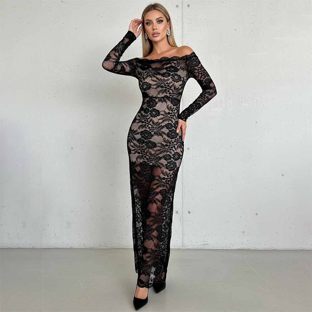 Sexy Slim Off Shoulder See-Through Lace Dress GTHIC Sexy Slim Off Shoulder See-Through Lace Dress GTHIC