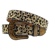 Shiny Y2K Leopard Print Diamond-Packed PU Leather Belt | Gthic.com