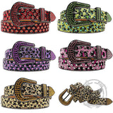 Shiny Y2K Leopard Print Diamond-Packed PU Leather Belt | Gthic.com