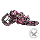 Shiny Y2K Leopard Print Diamond-Packed PU Leather Belt
