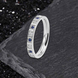 Simple Blue And White Gem-Set Stainless Steel Ring