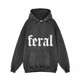 Simple Feral Pattern Vintage Washed Hoodie 01 | Gthic.com