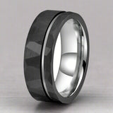 Simple Flat Hammered Tungsten Wide Ring | Gthic.com