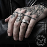 Simple Gem-Set Two-Tone Gear Stainless Steel Ring | Gthic.com