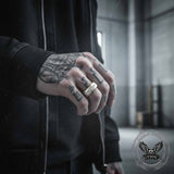 Simple Gem-Set Two-Tone Gear Stainless Steel Ring | Gthic.com