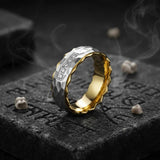 Simple Gem-Set Two-Tone Gear Stainless Steel Ring