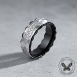 Simple Gem-Set Two-Tone Gear Stainless Steel Ring