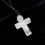 Simple Natural Crystal Cross Charm Necklace
