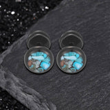 Simple Round Turquoise Stainless Steel Stud Earrings