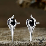 Simple Shape Inlaid Stone Sterling Silver Stud Earrings