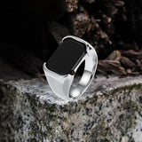 Simple Smooth Black Gemstone Stainless Steel Ring | Gthic.com