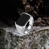 Simple Smooth Black Gemstone Stainless Steel Ring | Gthic.com