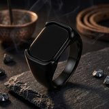 Simple Smooth Black Gemstone Stainless Steel Ring