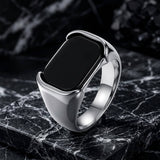 Simple Smooth Black Gemstone Stainless Steel Ring