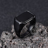 Simple Smooth Black Gemstone Stainless Steel Ring