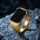 Simple Smooth Black Gemstone Stainless Steel Ring