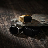 Simple Smooth Black Gemstone Stainless Steel Ring