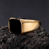 Simple Smooth Black Gemstone Stainless Steel Ring