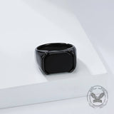 Simple Smooth Black Gemstone Stainless Steel Ring