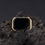 Simple Smooth Black Gemstone Stainless Steel Ring
