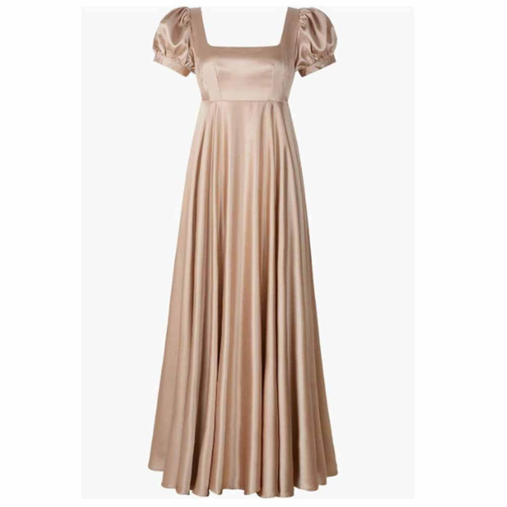 high waist square neck dress High-Waisted Chiffon Bridesmaid Dress with Square Neckline
