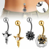 Simple Spider Web Angel Stainless Steel Belly Ring 01 | Gthic.com