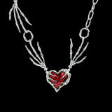 Skeleton Hands Red Heart Alloy Choker Necklace | Gthic.com