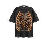 Skeleton Pattern Vintage Washed Cotton T-Shirt