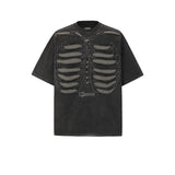 Skeleton Pattern Vintage Washed Cotton T-Shirt