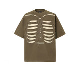 Skeleton Pattern Vintage Washed Cotton T-Shirt