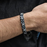 Pulsera punk de cuero de aleación de calavera