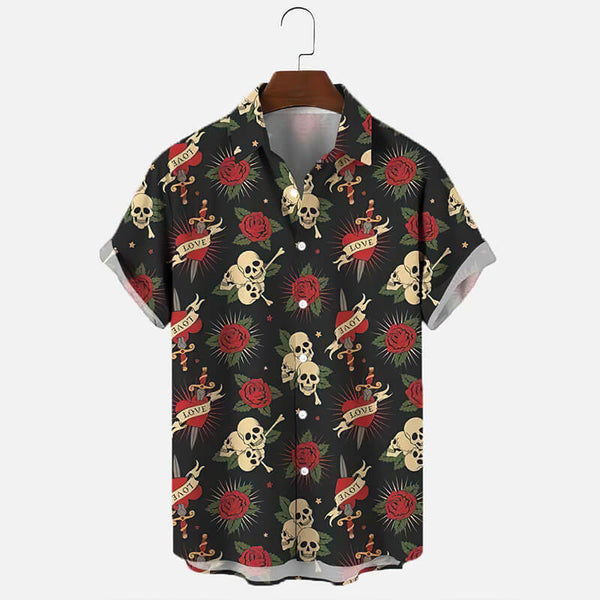Skull And Roses Polyester Hawaiian Shirt | Gthic.com