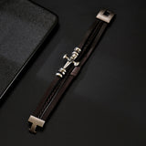 Skull Cross PU Leather Braided Biker Alloy Bracelet