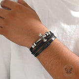 Skull Cross PU Leather Braided Biker Alloy Bracelet | Gthic.com