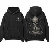 Skull Crossbones Rifle Washed Washed Cotton Hoodie | Gthic.com