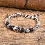 Skull Head Carnelian Map Stone Stainless Steel Bracelet | Gthic.com