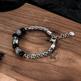 Skull Head Carnelian Map Stone Stainless Steel Bracelet