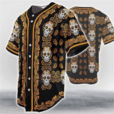 Skull Print Polyester Baseball Jersey | Gthic.com