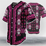 Skull Print Polyester Baseball Jersey | Gthic.com