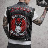 Skull Rebel Print Lapel Biker Denim Vest | Gthic.com