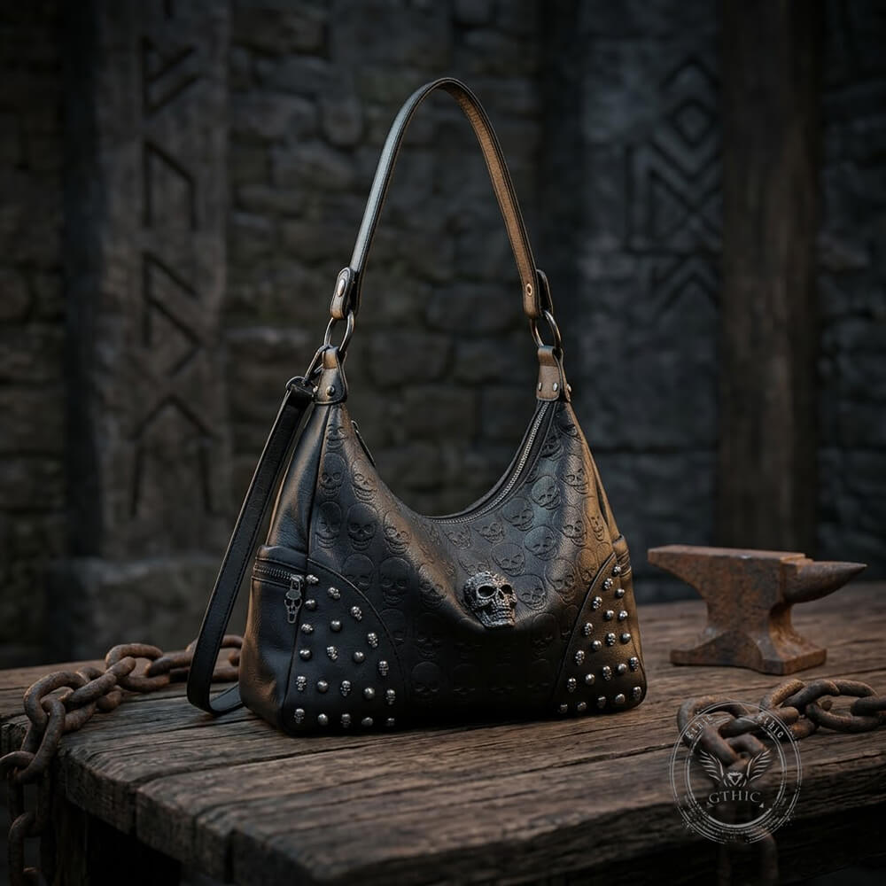 Skull Studs Large-Capacity Shoulder PU Leather Handbag – GTHIC