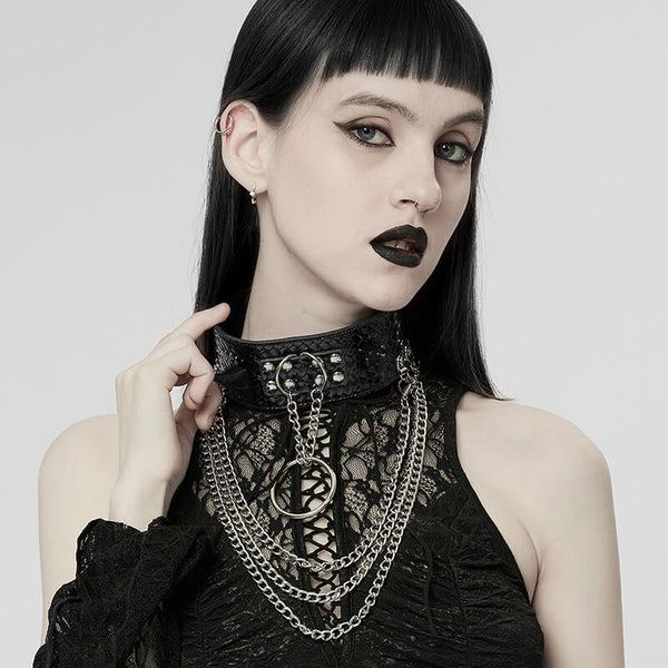 Snake Pattern Rivets Metal Chains Choker Necklace | Gthic.com