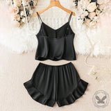 Solid Casual Suspender Pajamas Ruffled Shorts Set 02 | Gthic.com